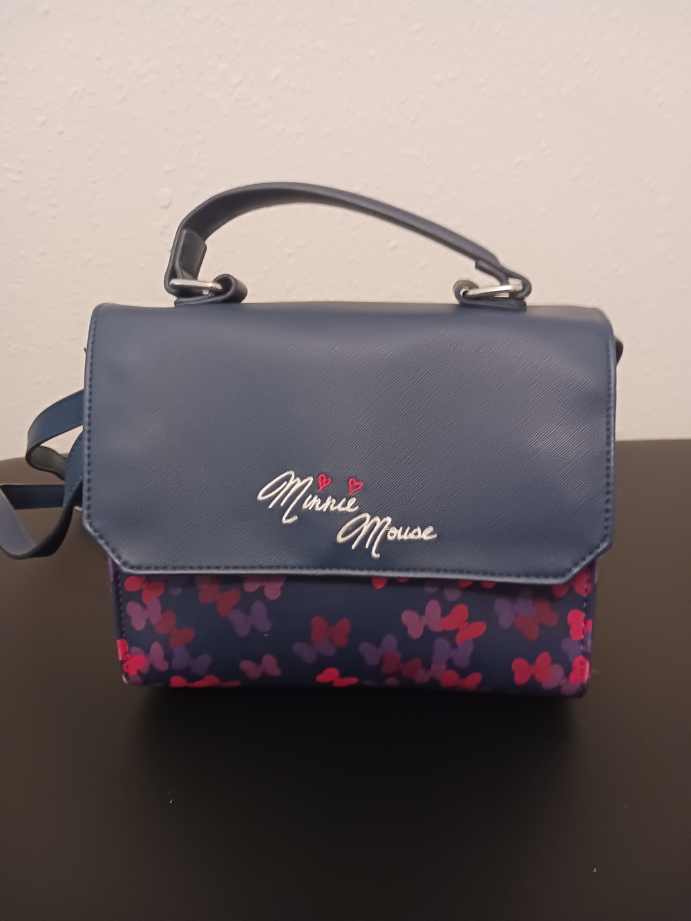 Disney  Parks Navy Minnie Mouse Top-Handle Satchel with Pink & Purple Bows